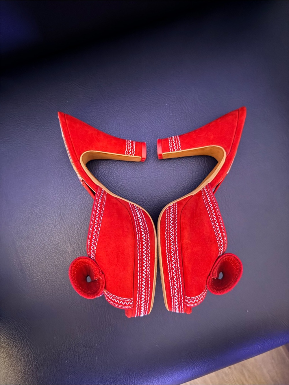 Miss L Fire - Red Open-Toe Bow Heeled Mules - Picture 3 of 4